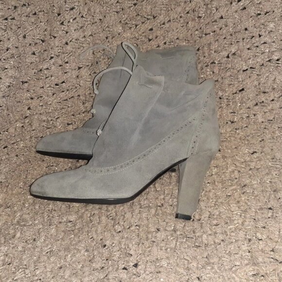 FRATELLI ROSSETTI-Gray Soft Suede Booties-Brogue Accent-Lace Drawstring-Sz 6-NM - Picture 3 of 9